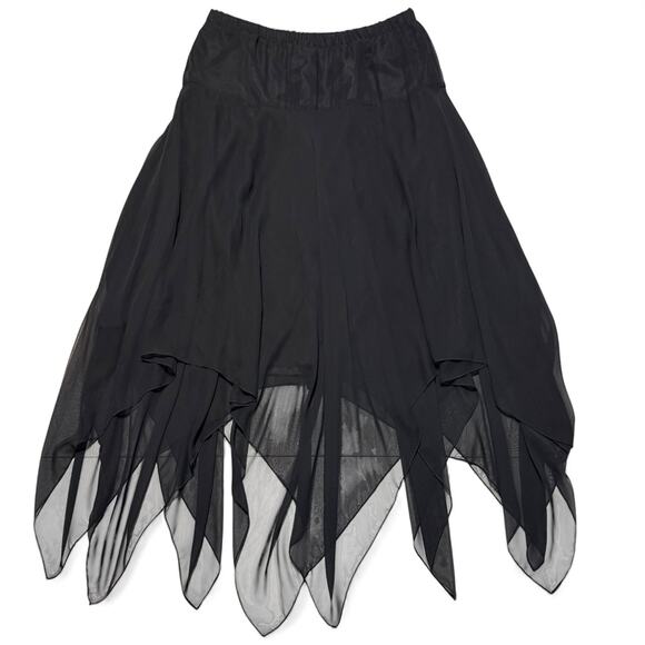 Vintage 90s Stenay Black Chiffon Asymmetrical Hanky Hem Skirt Sz 14 Long Pull On - Picture 3 of 11